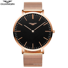 GUANQIN GS19050 Quartz Moments Watches Fashion Rose Gold Mesh Stainless Steel Watch Black